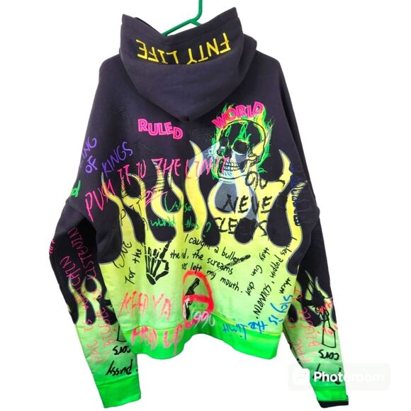 FNTY Flying Ninety Long Sleeve Embellished Rhinestone Bling Hoodie Large - Picture 2 of 9